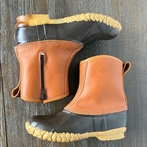 Cabela's Men's Tan Leather Steel Shank Insulated Duck Boots Size 8 Side Zip EUC